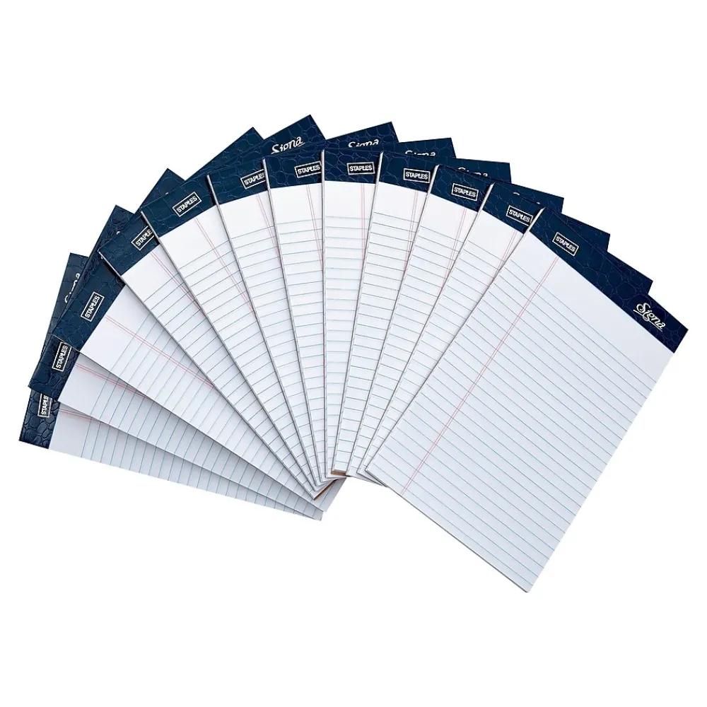 Notepads|Staples Signa Notepads, 5" x 8", Wide Ruled, White, 50 Sheets/Pad, 12 Pads/Pack (18128/18128STP)