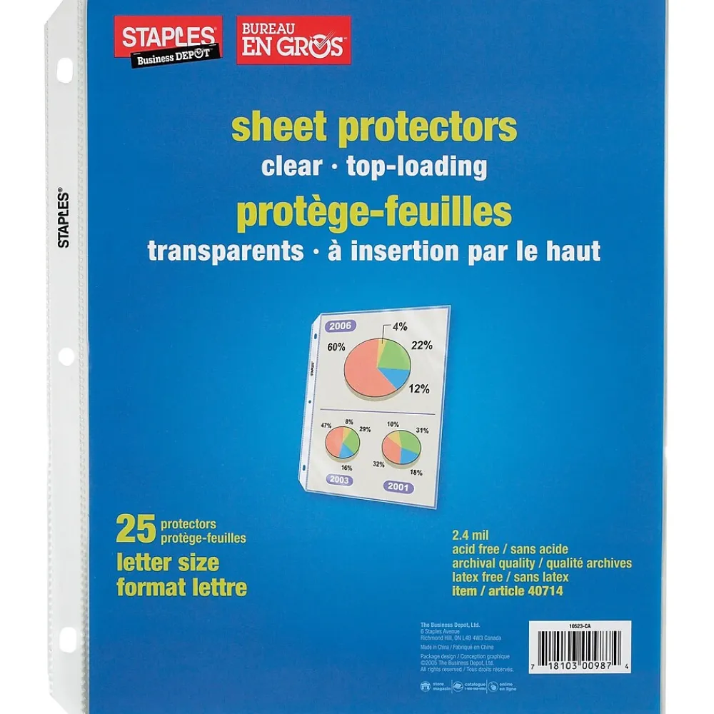 Sheet Protectors|Staples Standard Weight Sheet Protectors, Clear, 25/Box (10523-US)