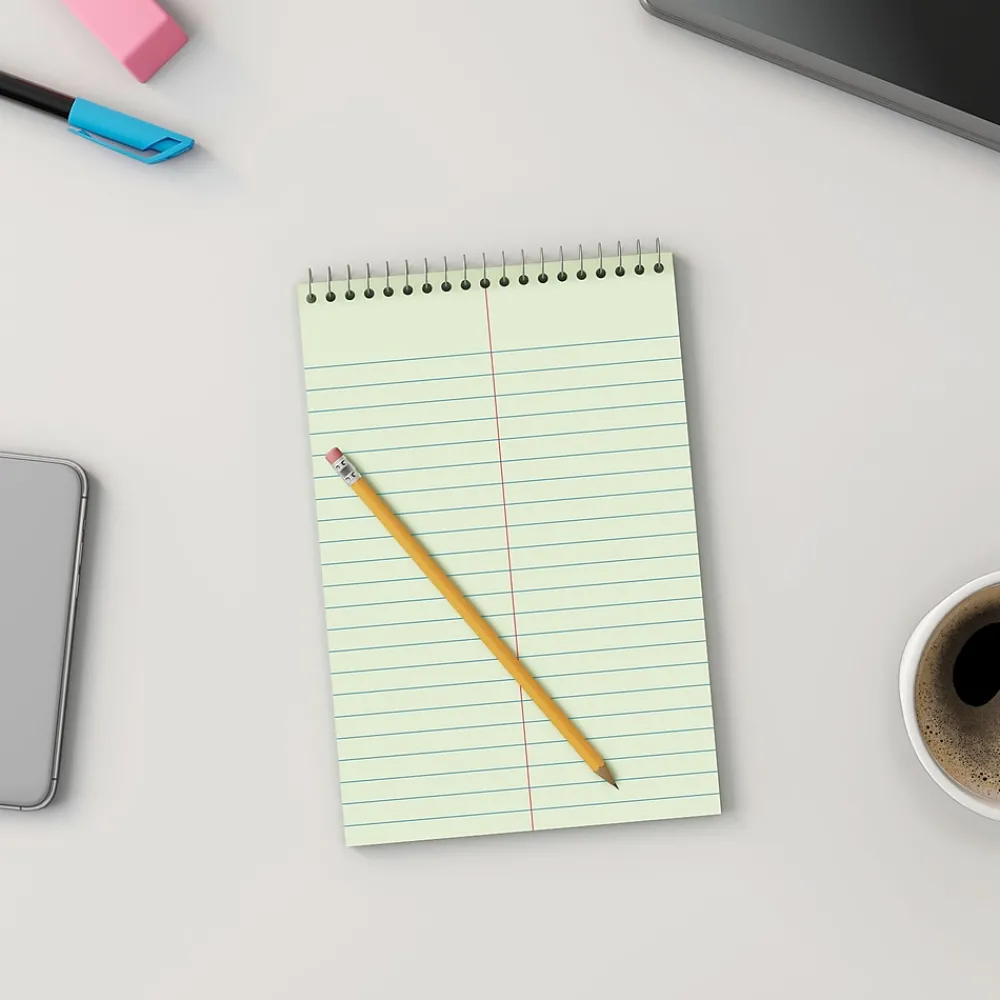 Notebooks|Staples Steno Pads, 6" x 9", Gregg Ruled, Green, 80 Sheets/Pad, 72 Pads/Carton (TR57353CT)