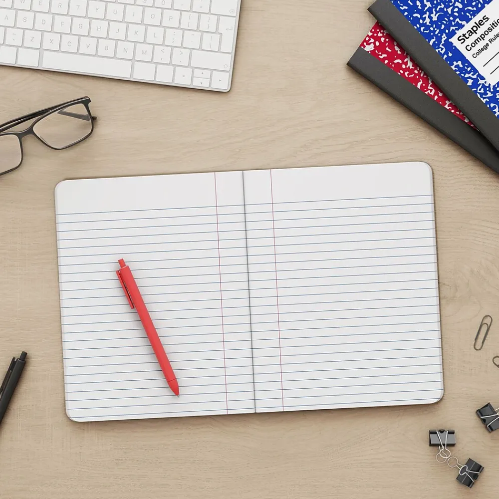 Composition Notebooks|Staples 1-Subject Composition Notebooks, 7.5" x 9.75", College Ruled, 100 Sheets, Assorted Colors, 48/Carton (TR55063MCT)