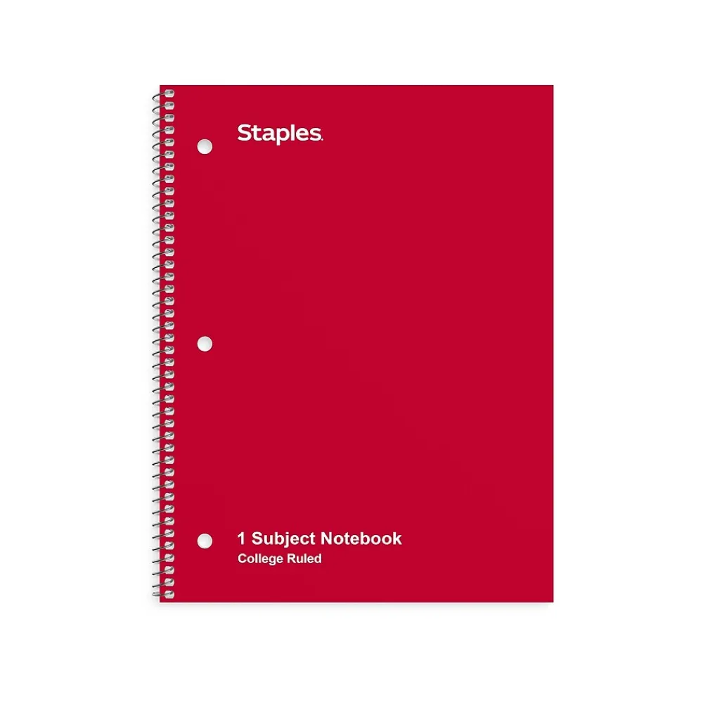 Notebooks|Staples 1-Subject Notebook, 8" x 10.5", College Ruled, 70 Sheets, (TR27503) Red
