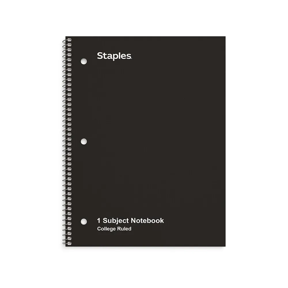 Subject Notebooks|Staples 1-Subject Notebook, 8" x 10.5", College Ruled, 70 Sheets, Black, 6/Pack (TR58374)
