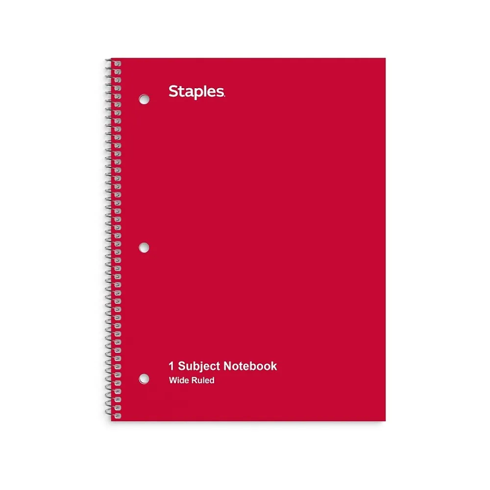 Subject Notebooks|Staples 1-Subject Notebooks, 8" x 10.5", Wide Ruled, 70 Sheets (ST54893C) Assorted Colors