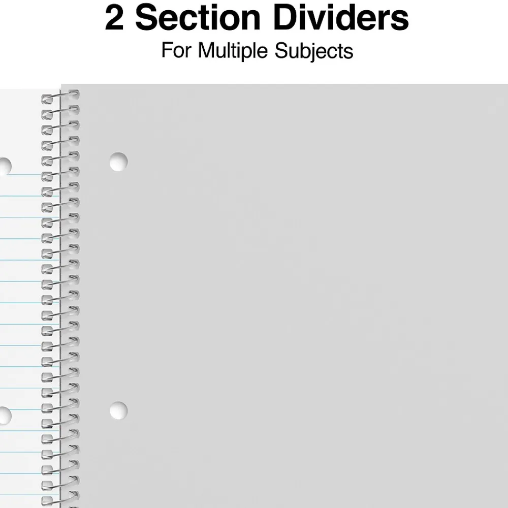 Subject Notebooks|Staples ® 3-Subject Subject Notebooks, 8" x 10.5", Wide Ruled, 150 Sheets, Assorted Colors (14574M)