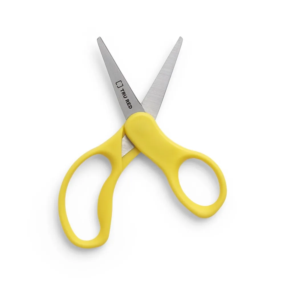 Scissors|Staples Teacher Pack 5" Kids Pointed Tip Stainless Steel Scissors, Straight Handle, Right & Left Handed, 12/Pack (TR55057)