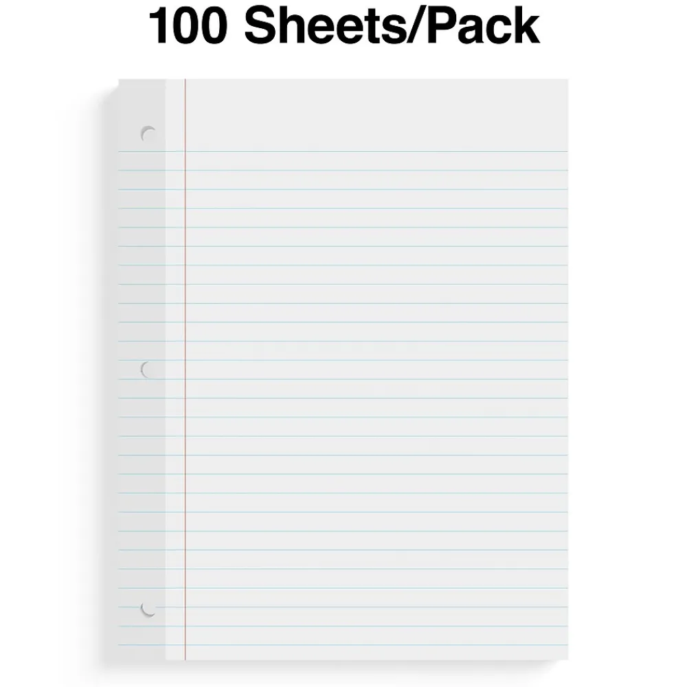 Filler Paper|Staples Wide Ruled Filler Paper, 8" x 10.5", White, 100 Sheets/Pack (TR23904)