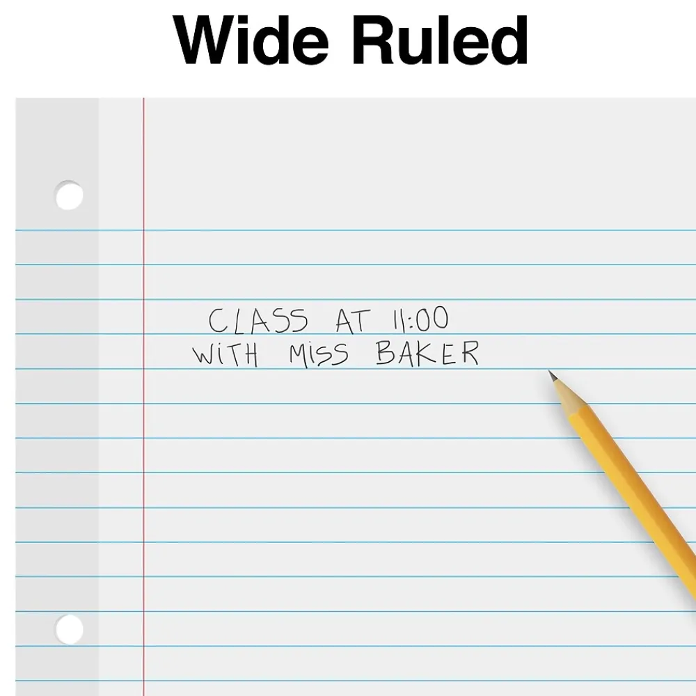Filler Paper|Staples Wide Ruled Filler Paper, 8" x 10.5", White, 100 Sheets/Pack (TR23904)