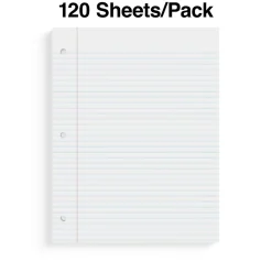 Filler Paper|Staples Wide Ruled Filler Paper, 8" x 10.5", White, 120 Sheets/Pack, 36 Packs/Carton (TR37426)