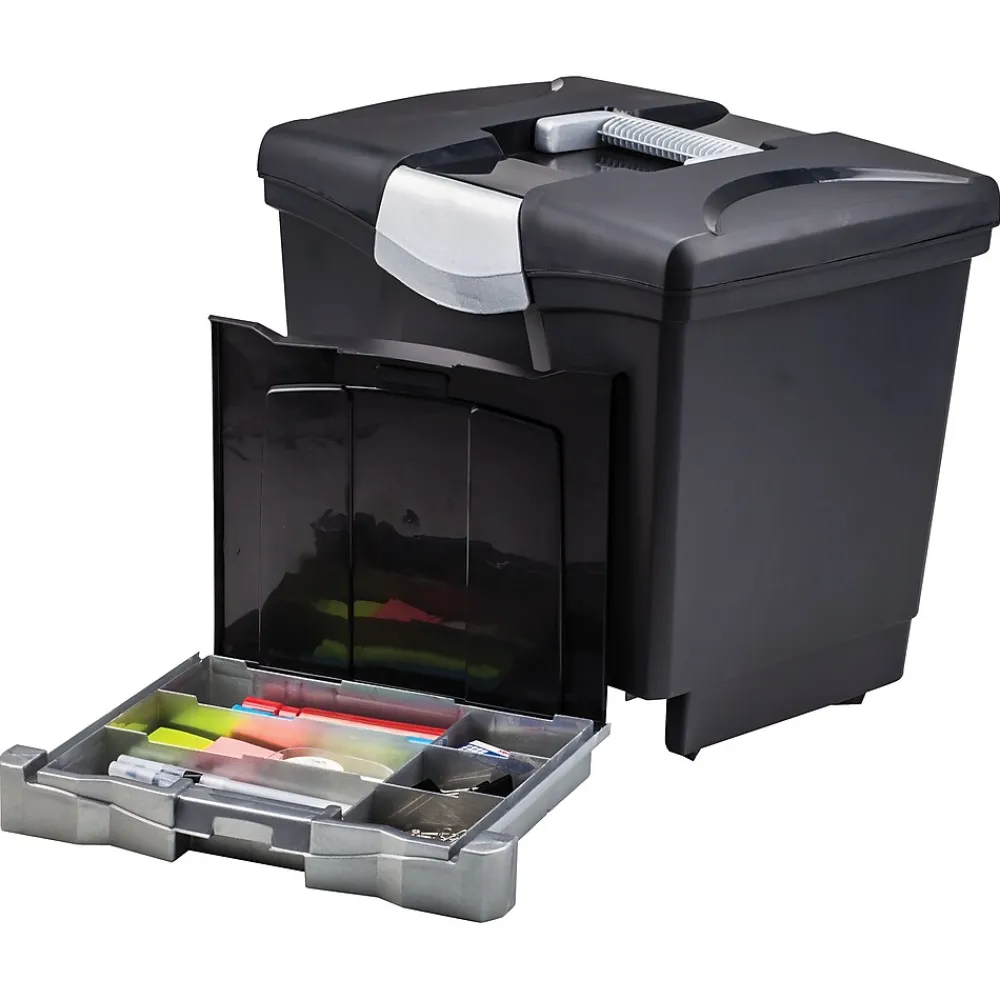 File Storage|Storex File Box with Pull-Out Tray, Letter Size, Black (61523E02C)