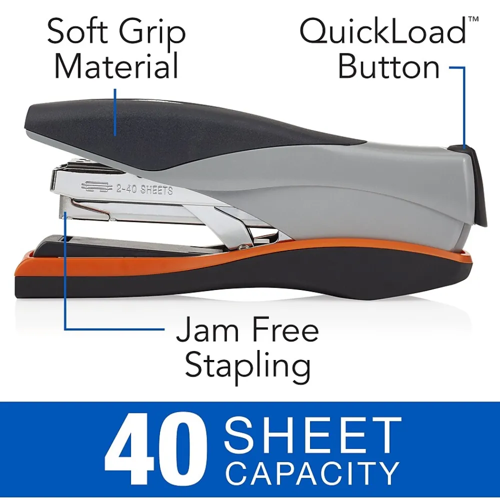 Staplers|Swingline Optima Desk Stapler, 40 Sheet Capacity, Silver/Black (87845)