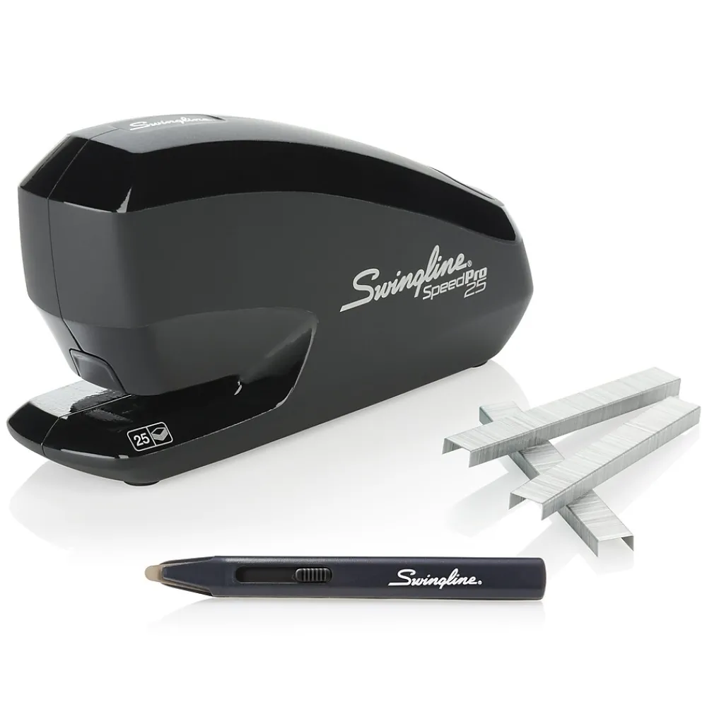 Staplers|Swingline Speed Pro™ Electric Stapler Value Pack (Premium Staples & Staple Remover Included), 25 Sheet Capacity, Black (42140)