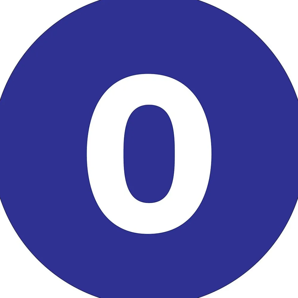 Labels|Tape Logic 1" Circle "0" Number Label, Dark Blue, 500/Roll