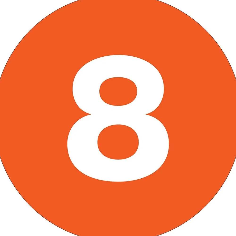 Labels|Tape Logic 1" Circle "8" Number Label, Orange, 500/Roll