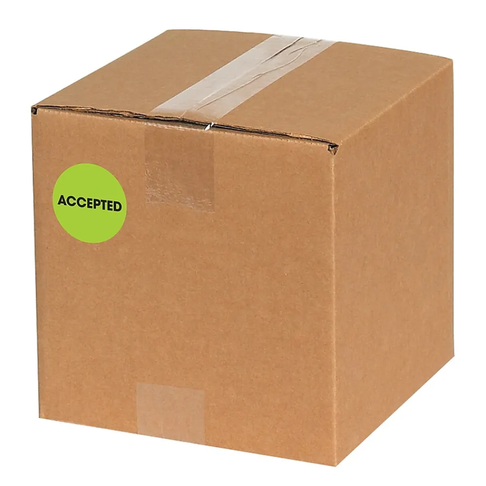 Labels|Tape Logic 2" Circle "Accepted" Label, Fluorescent Green, 500/Roll