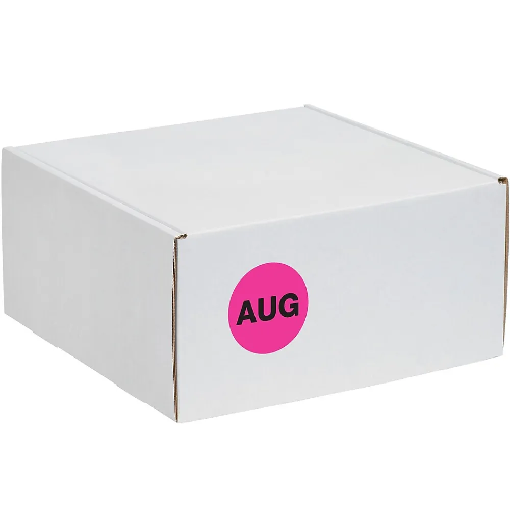 Labels|Tape Logic 1" Circle "AUG" Month of the Year Labels, Fluorescent Pink, 500/Roll