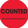 Labels|Tape Logic 2" Circle "Counted" Inventory Label, Fluorescent Red, 500/Roll (DL1270)