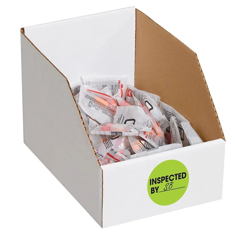 Labels|Tape Logic 2" Circle "Inspected By" Label, Fluorescent Green, 500/Roll