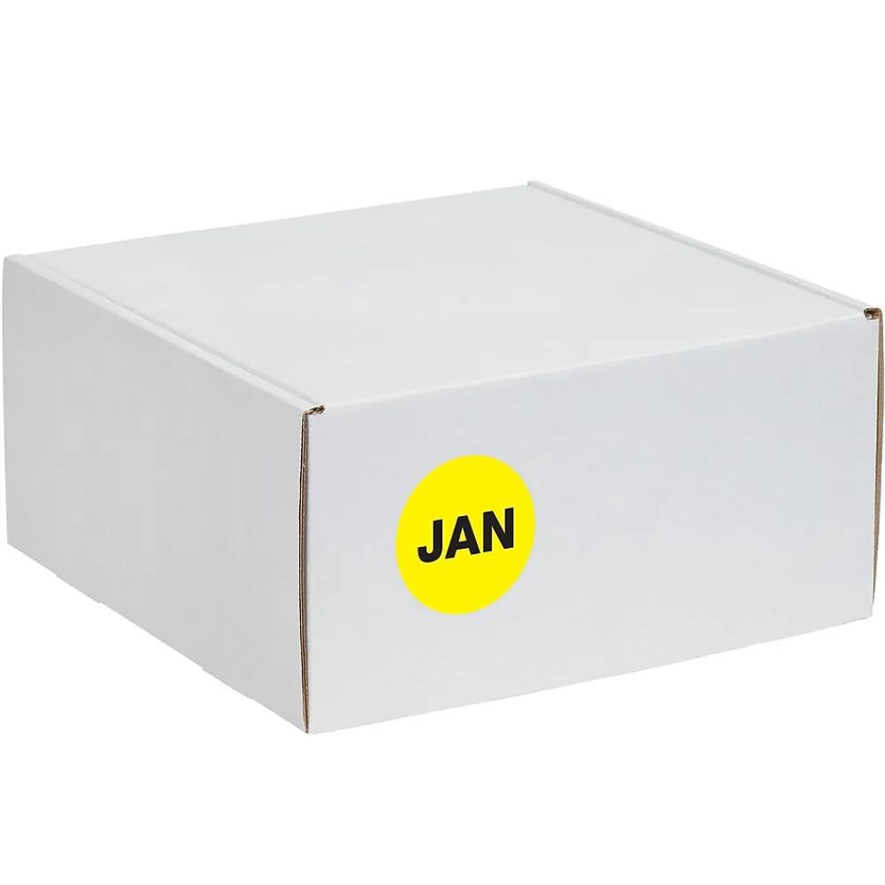 Labels|Tape Logic 1" Circle "JAN" Month of the Year Labels, Fluorescent Yellow, 500/Roll