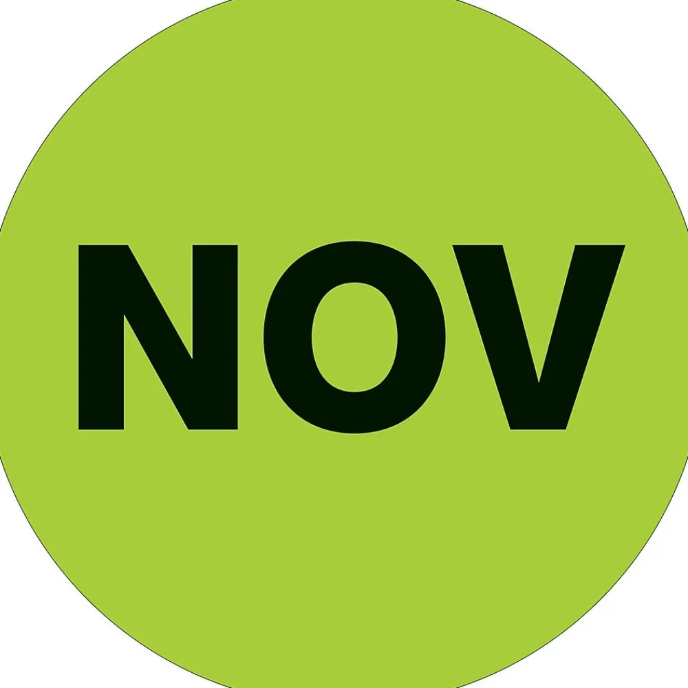 Labels|Tape Logic 2" Circle "NOV" Months of the Year Label, Fluorescent Green, 500/Roll