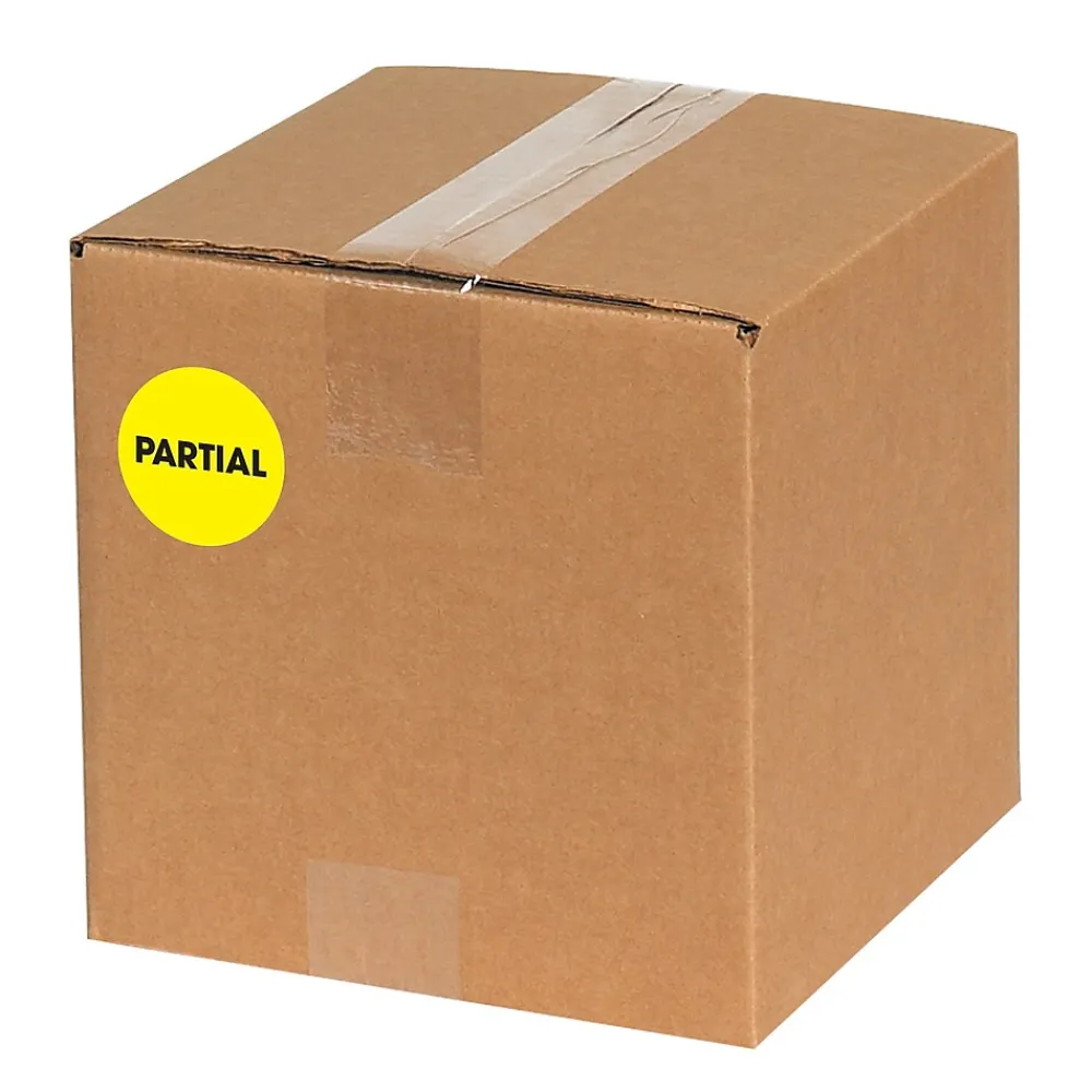 Labels|Tape Logic 2" Circle "Partial" Inventory Label, Fluorescent Yellow, 500/Roll