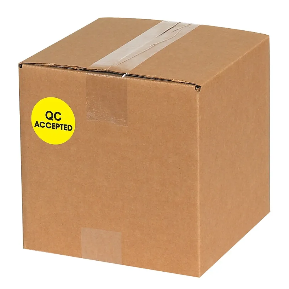 Labels|Tape Logic 2" Circle "QC Accepted" Label, Fluorescent Yellow, 500/Roll