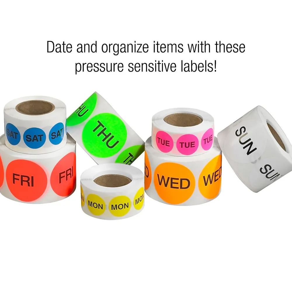 Labels|Tape Logic 1" Circle "THU" Days of the Week Label, Fluorescent Green, 500/Roll