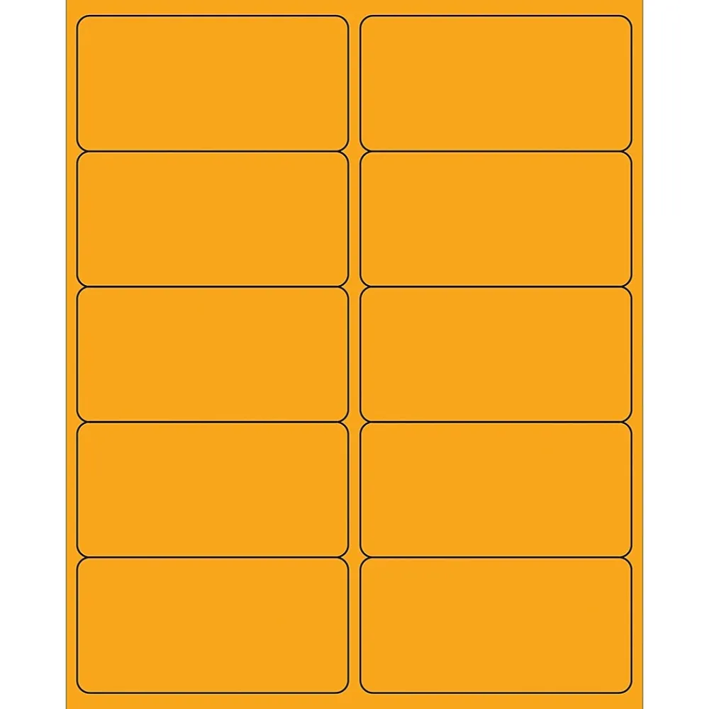 Labels|Tape Logic ® Removable Rectangle Laser Labels, 4" x 2", Fluorescent Orange, 1000/Case (LL410OR)