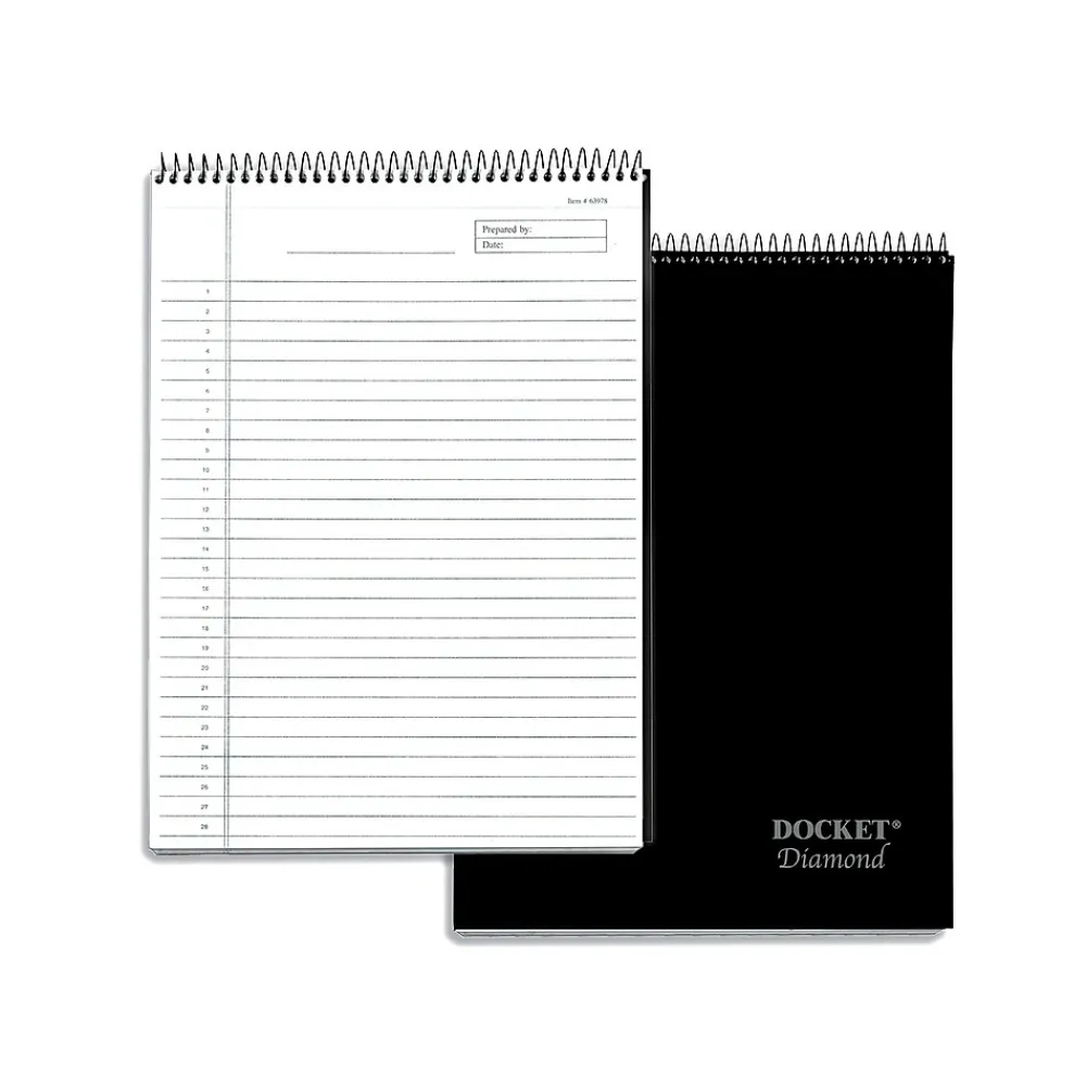Notepads|TOPS Docket Diamond Notepad, 8.5" x 11.75", Wide Ruled, Black, 60 Sheets/Pad (TOP 63978)