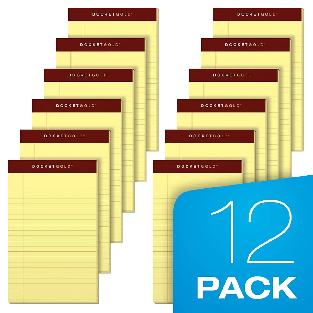 Notepads|TOPS Docket Gold Notepads, 5" x 8", Canary, 50 Sheets/Pad, 12 Pads/Pack