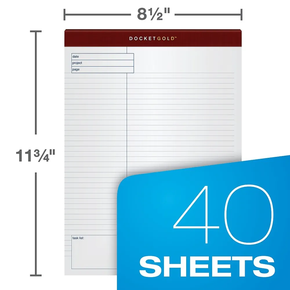 Notepads|TOPS Docket Gold Notepads, 8.5" x 11.75", Quad, White, 40 Sheets/Pad, 4 Pads/Pack (TOP 77102)