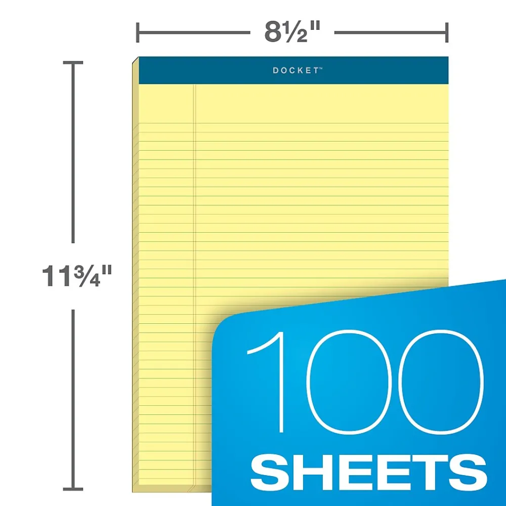 Notepads|TOPS Docket Notepads, 8.5" x 11.75", Narrow Ruled, Canary, 100 Sheets/Pad, 6 Pads/Pack (TOP 63376)