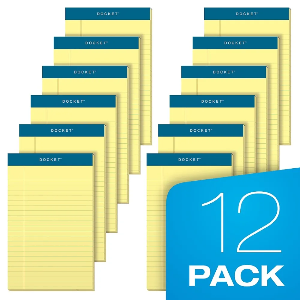 Notepads|TOPS Docket Notepads, 5" x 8", Narrow Ruled, Canary, 50 Sheets/Pad, 12 Pads/Pack (TOP 63350)