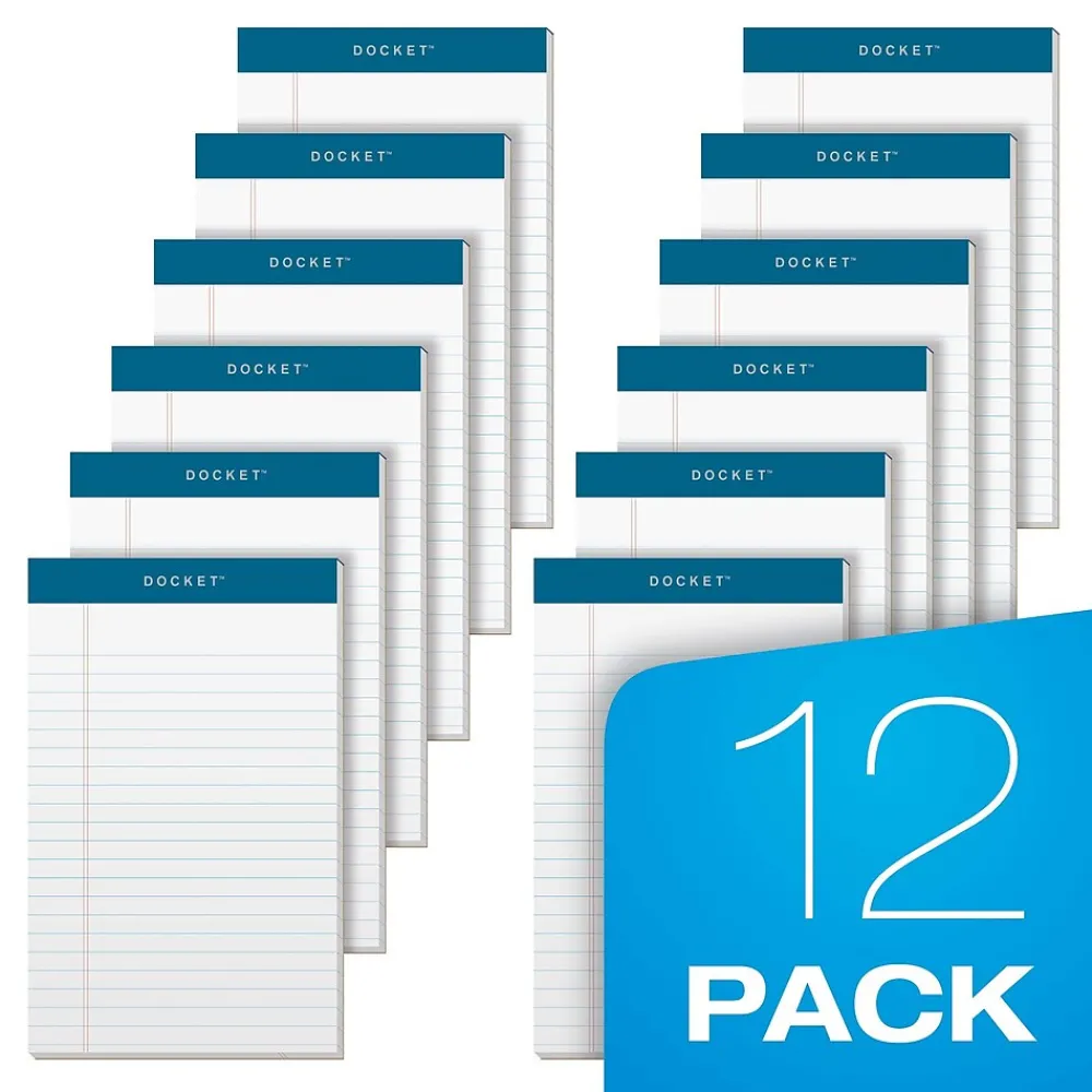 Notepads|TOPS Docket Notepads, 5" x 8", Narrow Ruled, White, 50 Sheets/Pad, 12 Pads/Pack (TOP 63360)
