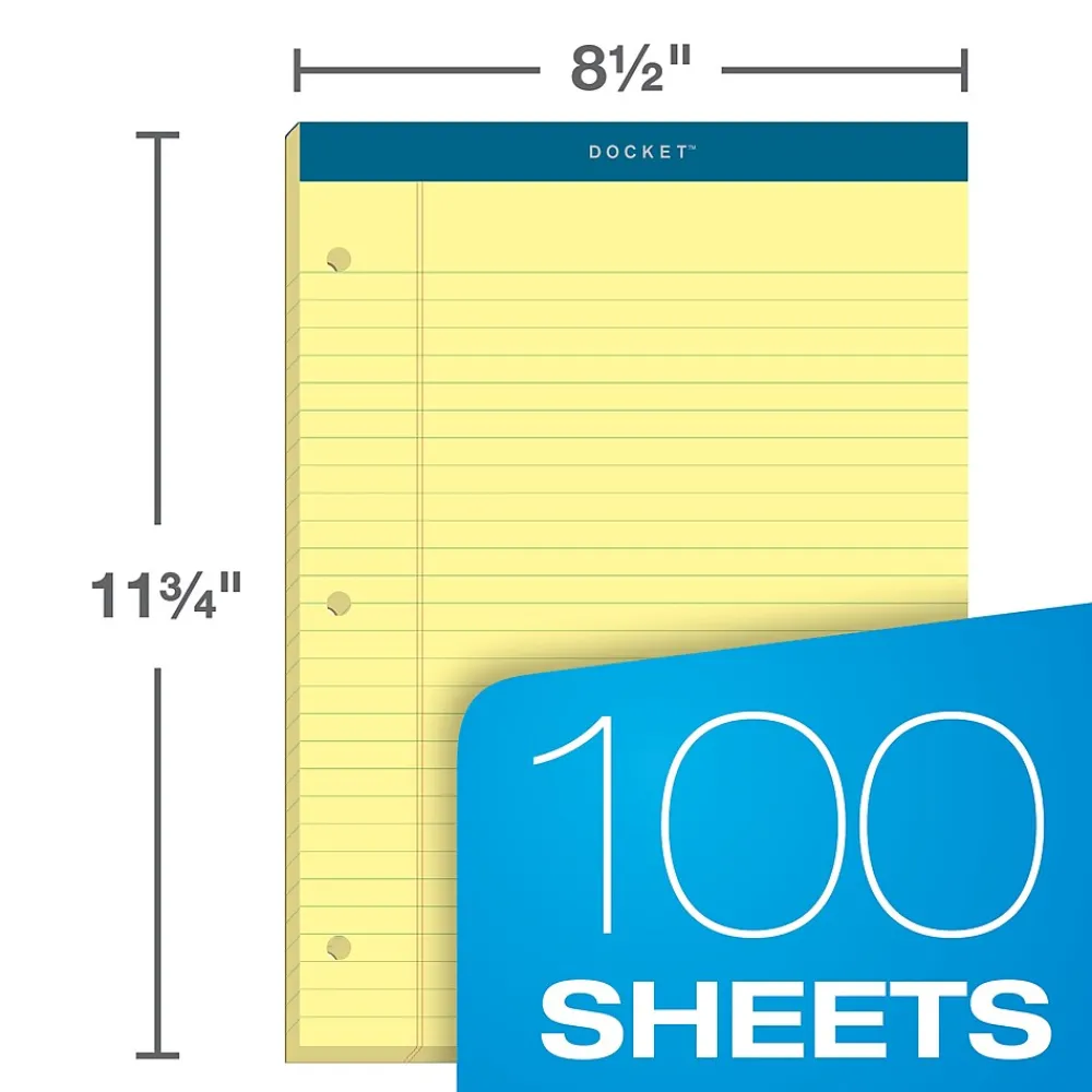 Notepads|TOPS Docket Notepads, 8.5" x 11.75", Wide, Canary, 100 Sheets/Pad, 6 Pads/Pack (TOP 63387)