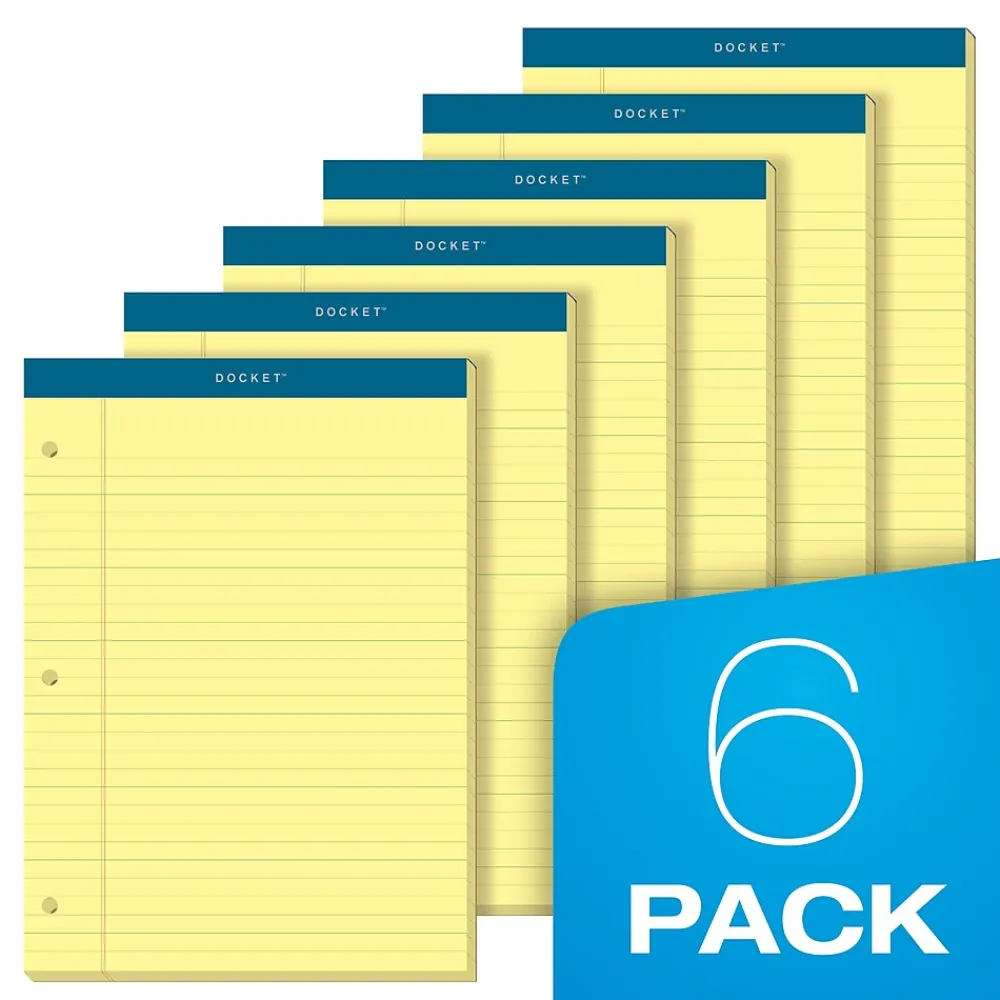 Notepads|TOPS Docket Notepads, 8.5" x 11.75", Wide, Canary, 100 Sheets/Pad, 6 Pads/Pack (TOP 63387)