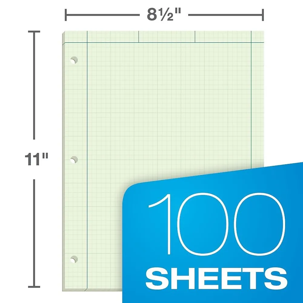 Notepads|TOPS Engineering Computation Notepad, 8.5" x 11", Graph Ruled, Green tint, 100 Sheets/Pad (TOP 35500)