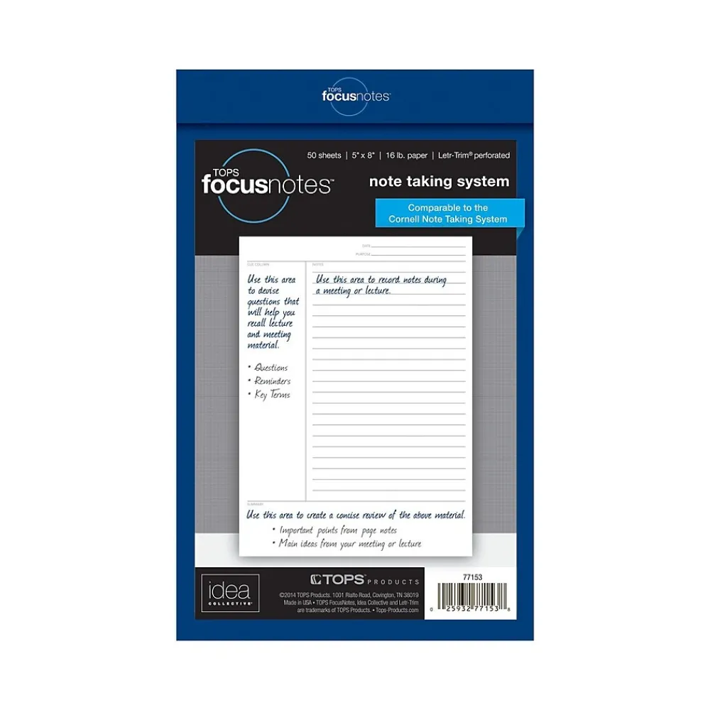 Notepads|TOPS ® FocusNotes® Notepad, 5" x 8", White, 50 Sheets/Pad (77153)