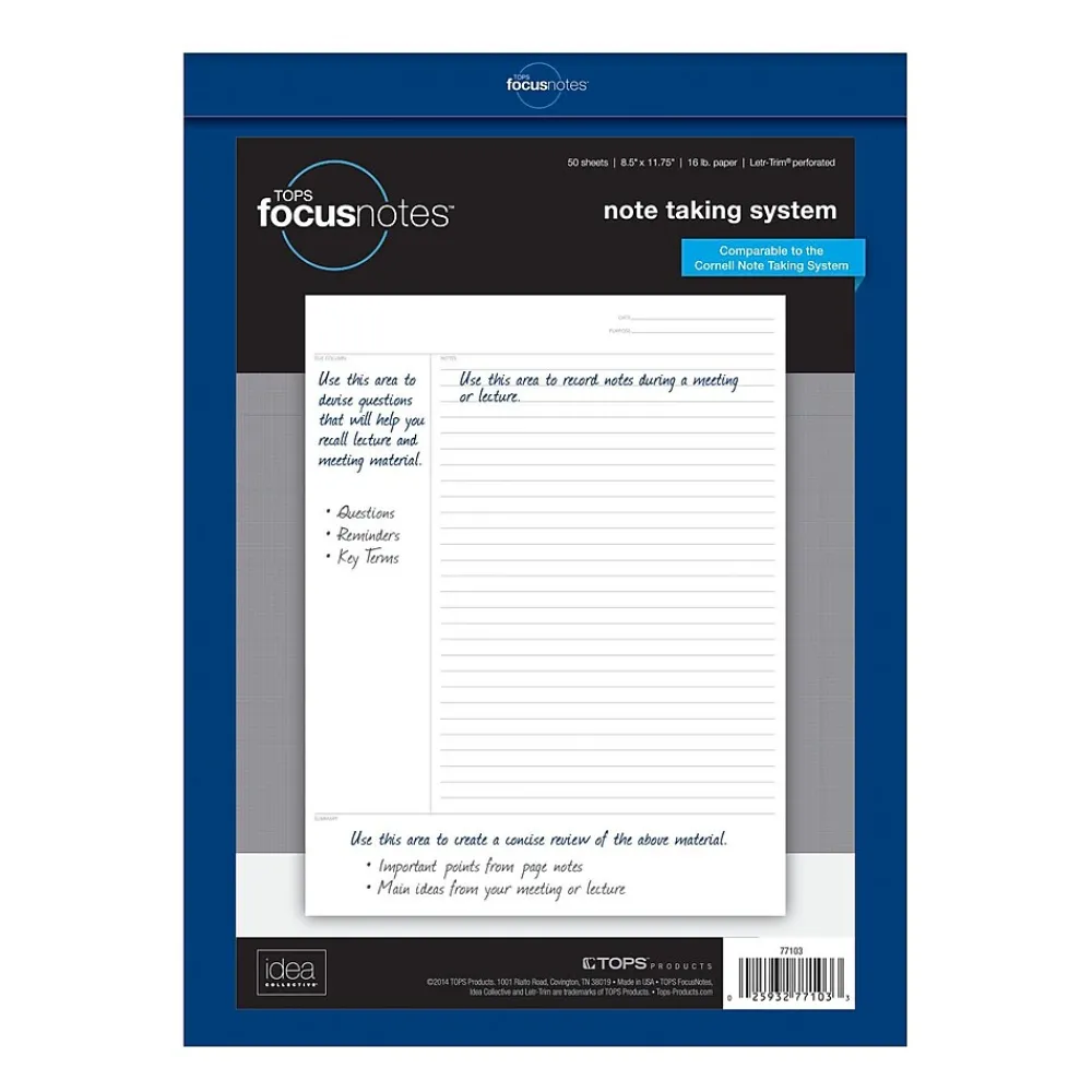 Notepads|TOPS FocusNotes Notepad, 8.5" x 11", White, 50 Sheets/Pad (77103)