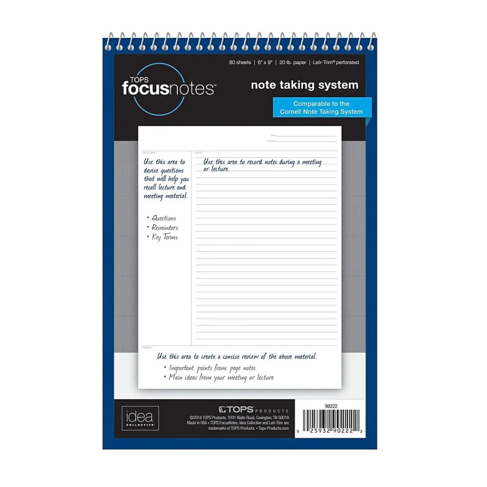 Notepads|TOPS FocusNotes Steno Pad, 6" x 9", White, 80 Sheets/Pad (90222)