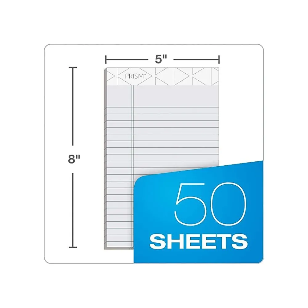 Notepads|TOPS Prism+ Legal Notepads, 5" x 8", Narrow Ruled, Gray, 50 Sheets/Pad, 12 Pads/Pack (63060)