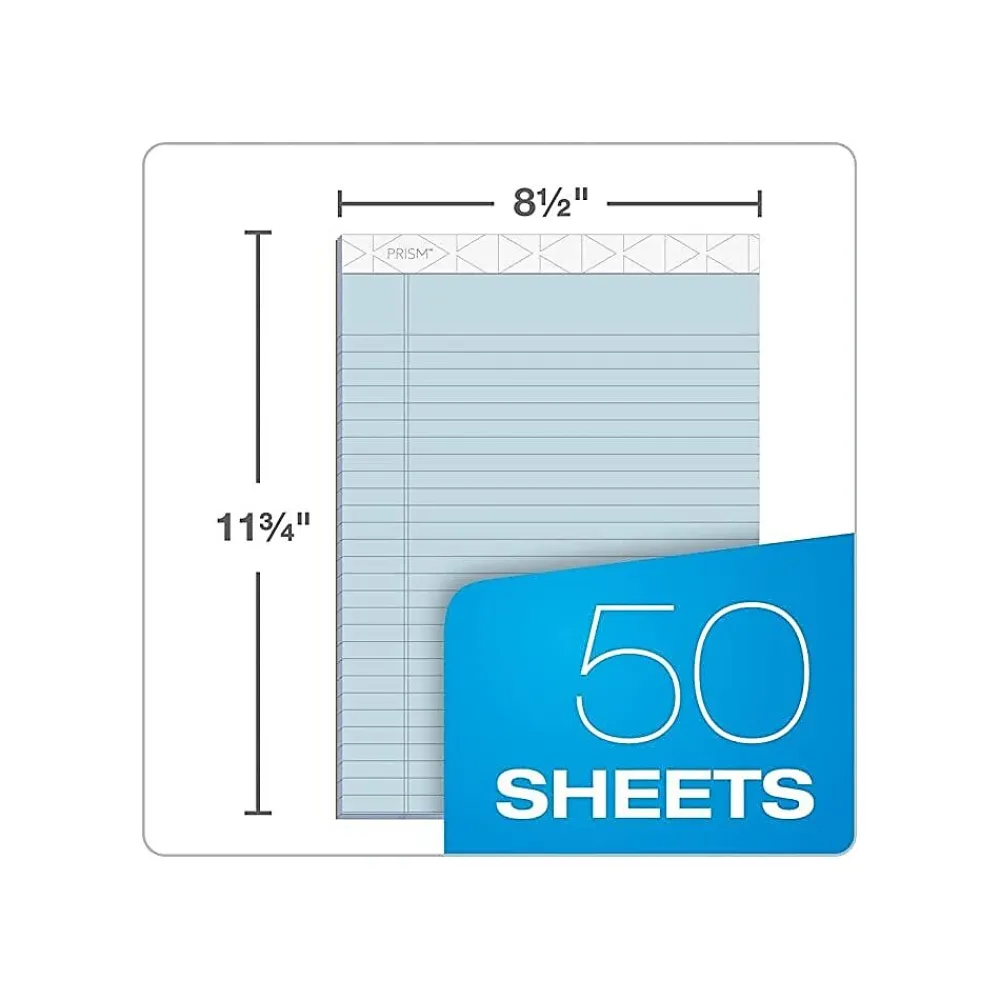Notepads|TOPS Prism+ Notepads, 8.5" x 11.75", Wide, , 50 Sheets/Pad, 12 Pads/Pack (TOP63120) Blue