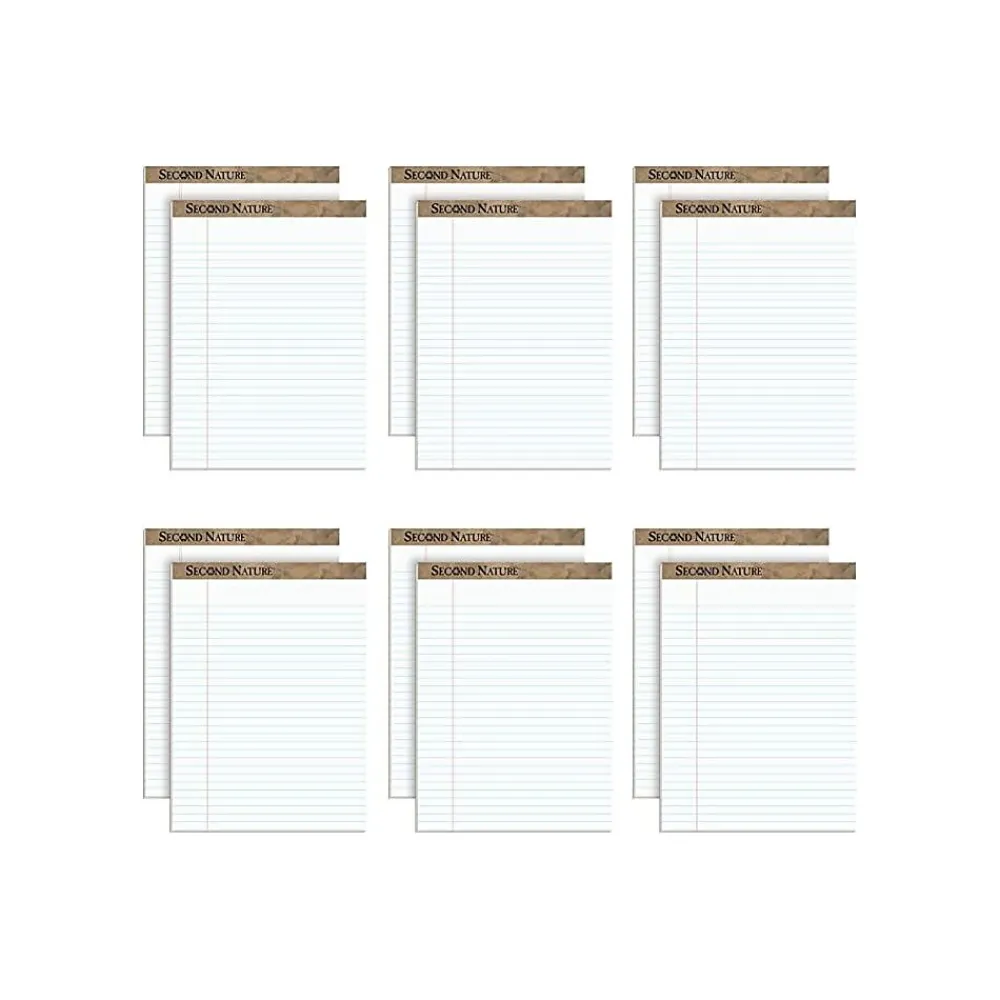 Notepads|TOPS Second Nature Notepad, 8.5" x 11.75", Wide Ruled, White, 50 Sheets/Pad, Dozen (74880)