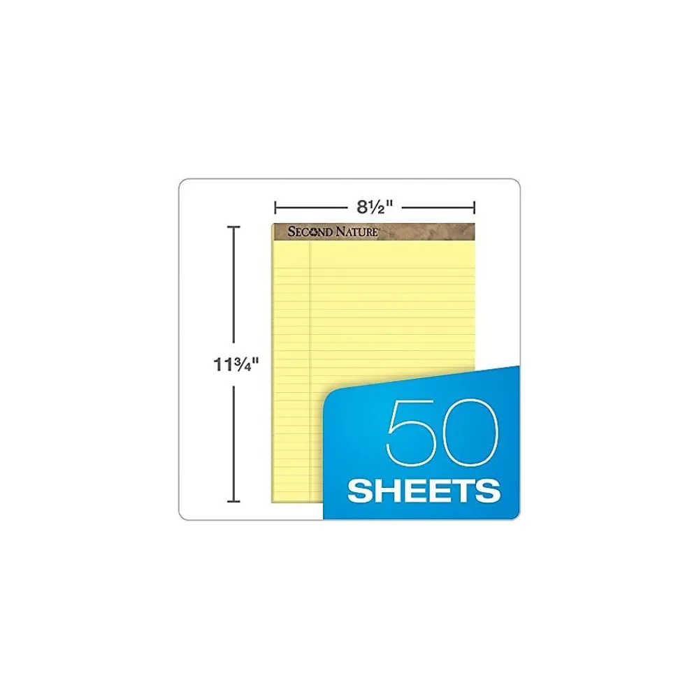 Notepads|TOPS Second Nature Notepads, 8.5" x 11.75", Wide, Canary, 50 Sheets/Pad, 12 Pads/Pack (74890)