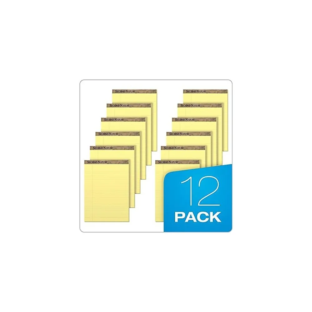 Notepads|TOPS Second Nature Notepads, 8.5" x 11.75", Wide, Canary, 50 Sheets/Pad, 12 Pads/Pack (74890)