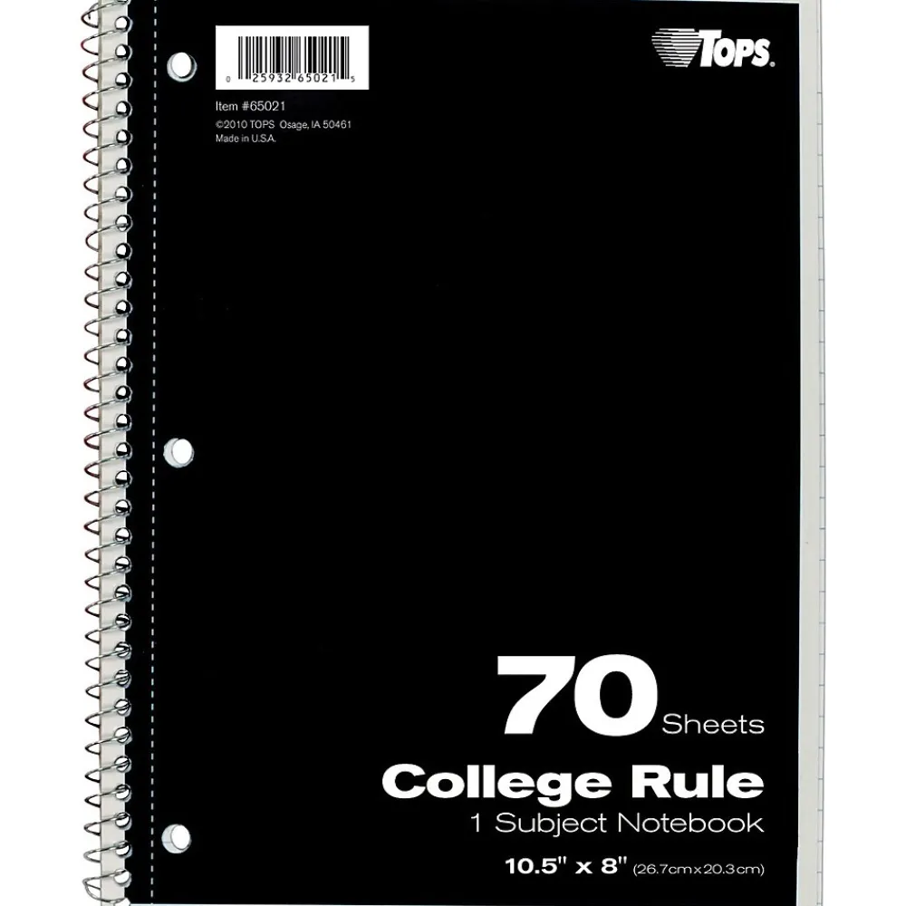 Subject Notebooks|TOPS 1-Subject Notebook, 8" x 10.5", College Ruled, 70 Sheets, Assorted Colors (TOP 65021)