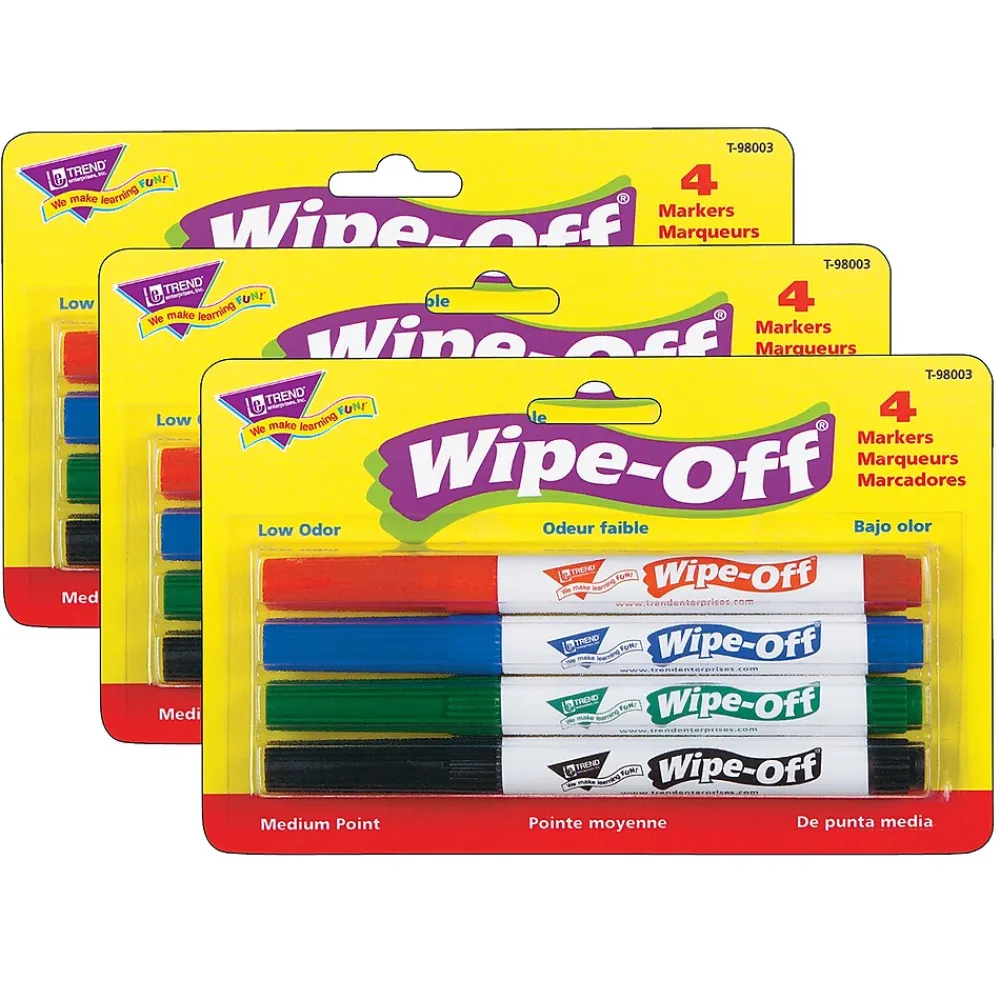 Markers|Trend Enterprises TREND Wipe-Off® Markers, Medium Point, Standard Colors, 4 Per Pack, 3 Packs (T-98003-3)