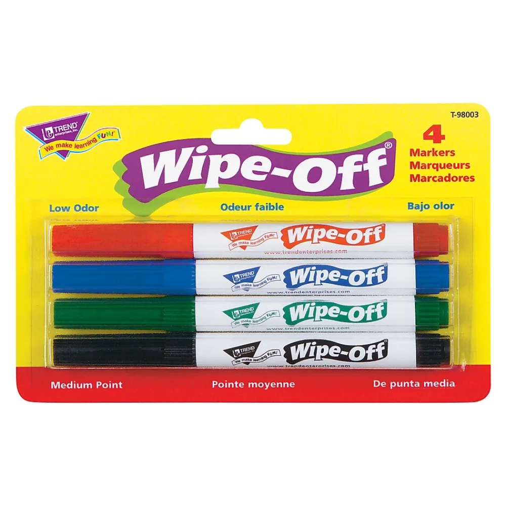 Markers|Trend Enterprises TREND Wipe-Off® Markers, Medium Point, Standard Colors, 4 Per Pack, 3 Packs (T-98003-3)