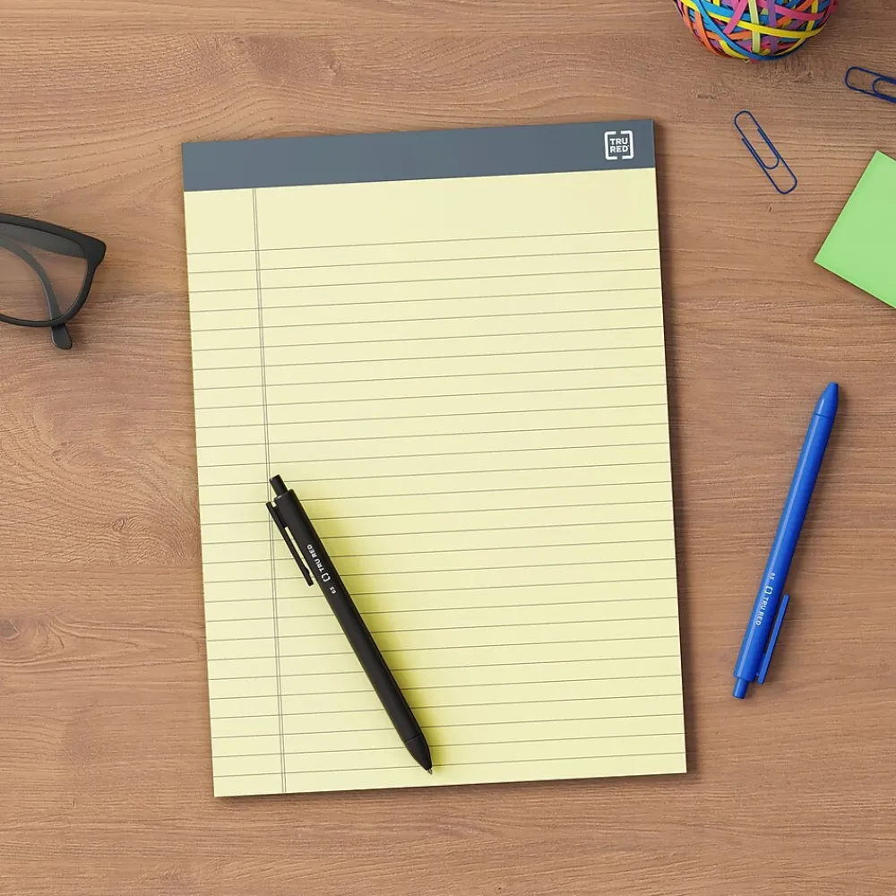 Notepads|TRU RED ™ Achieve Notepad, 8.5" x 11.75", Wide Ruled, Canary, 50 Sheets/Pad, 6 Pads/Pack (TR57364)