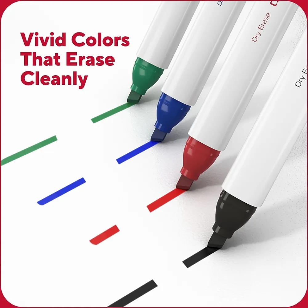 Markers|TRU RED ™ Dry Erase Kit, Chisel Tip, Assorted, 4/Pack (TR61742/TR56940)