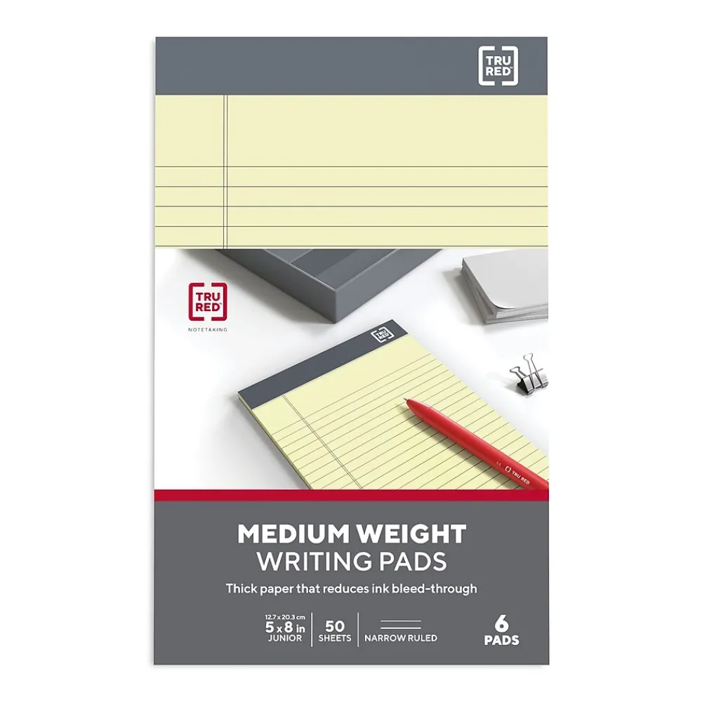 Notepads|TRU RED ™ Notepad, 5" x 8", Narrow Ruled, , 50 Sheets/Pad, 6 Pads/Pack (TR57357) Canary
